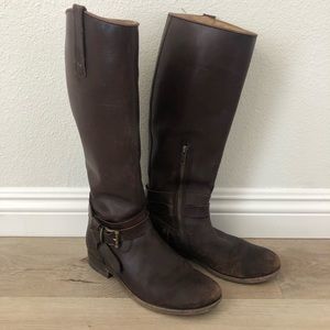 Frye Melissa Tall Belted Boot in Brown Leather